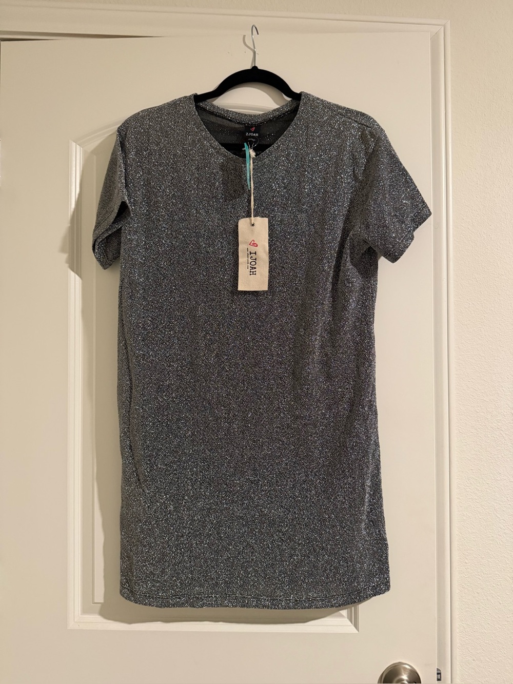 Sparkle Short Sleeve Shift Dress - Silver Glitter